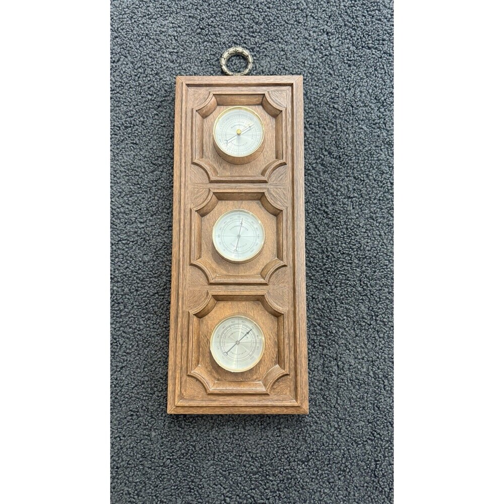 Vintage Springfield Wood Wall Weather Station Barometer Thermometer Humidty 1702
